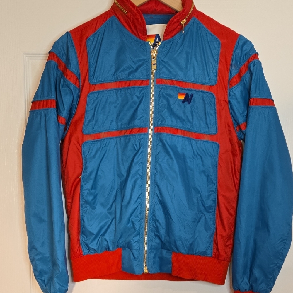 Aviator Nation Bomber Jacket In Blue with Red Stripes